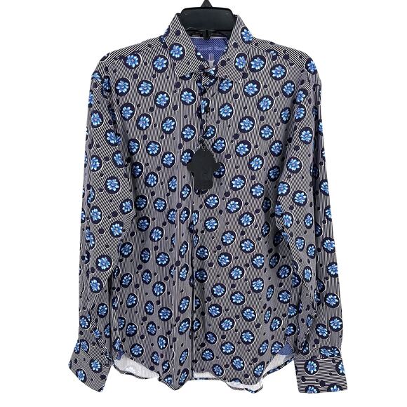 Luchiano Visconti Other - Luchiano Visconti Floral Stripe Print Button Front Dress Shirt Mens Size Medium